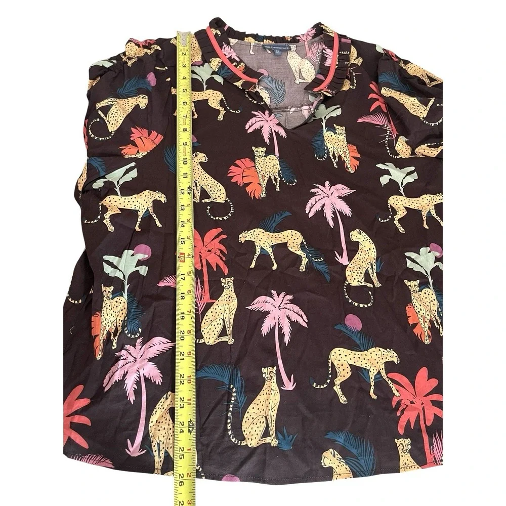 Democracy Plus Size 3/4 Sleeve Relaxed Top Boxy 2x‎ Whimsical Tropical Safari